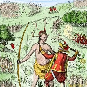 John Smith capturing a Native American in Virginia, 1608