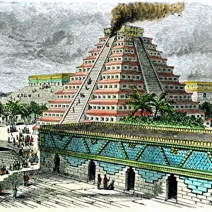 Historical Prints & Posters: Aztec temples and carvings