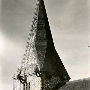 Graffham Church Spire Reshingling - about November 1948