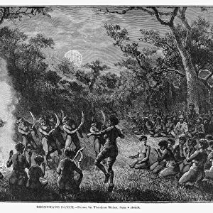 ABORIGINES, 19th CENTURY. Boomerang dance of the Australian aborigine. Line engraving, 19th century