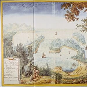 ACAPULCO, 1650. View of the harbor of Acapulco, Mexico
