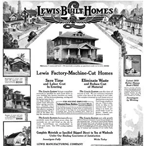 AD: HOMES, 1918. American advertisement for Lewis-Built Homes. Illustration, 1918