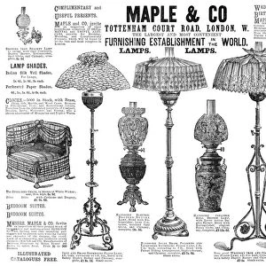 ADVERTISEMENT: LAMPS, 1890. Advertisement for kerosene lamps and furniture