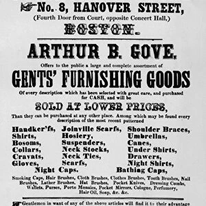 AD: MENs CLOTHING, c1850. American advertisement for a sale for mens clothing