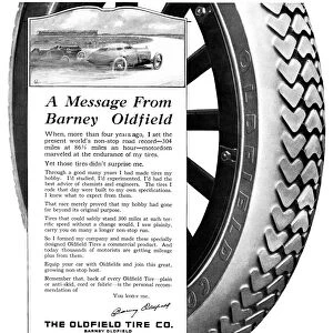 AD: OLDFIELD TIRES, 1919. American advertisement for Oldfield Tires, 1919