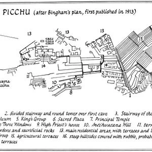 American explorer Hiram Binghams map of the ruins at Machu Picchu, first published in 1913