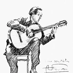 ANDRES SEGOVIA (1893-1987). Spanish guitarist. Pencil drawing, c1935, by Hilda Wiener