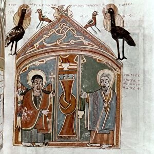 ANNUNCIATION OF ZACHARIAS. Luke 1: 8-20. Ethiopian Manuscript. 17th century