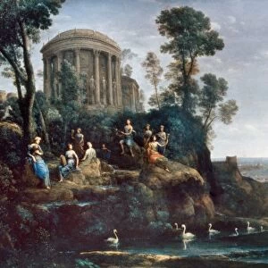 APOLLO AND THE MUSES. On Mount Helicon. Oil on canvas by Claude Lorrain, 17th century