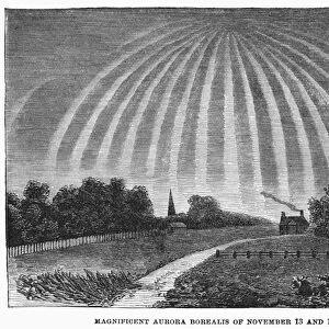 AURORA BOREALIS, 1837. Northern Lights observed in November 1837, probably in Northern New York State. Wood engraving, American, 19th century