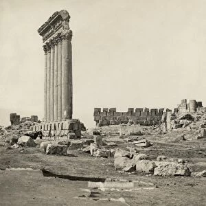BaLBEK: TEMPLE RUINS. Ruins of the Temple of Jupiter at Baalbek, Lebanon. Photograph