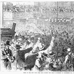 BANK PANIC, 1869. Scene in the New York Gold Room during the Gold Panic, Black Friday, of 24 September 1869. Wood engraving from a contemporary American newspaper