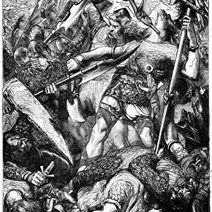 BATTLE OF HASTINGS, 1066. The death of King Harold II at the Battle of Hastings. Wood engraving, 19th century