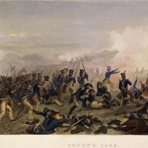 BATTLE OF LUNDYs LANE, 1814. The Battle of Lundys Lane, Ontario, Canada, on 25 July 1814. Color engraving, 19th century