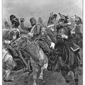 BATTLE OF WATERLOO. Charge of the cavalry regiment, the Scots Greys, during the
