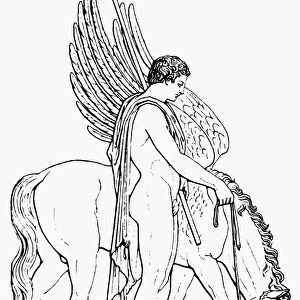 BELLEROPHON AND PEGASUS. Line drawing after an antique Italian engraving