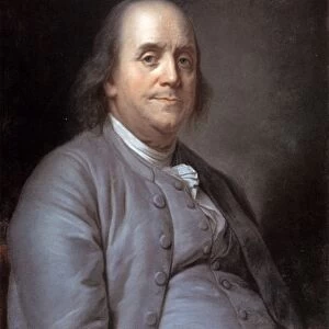 BENJAMIN FRANKLIN (1706-1790). American printer, publisher, scientist, inventor, statesman and diplomat. Pastel on paper, 1783, by Joseph Siffred Duplessis after his painting of 1778