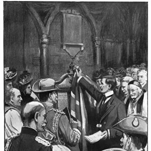 BOER WAR MEMORIAL, 1901. St. John Brodrick unveiling a memorial in Westminster