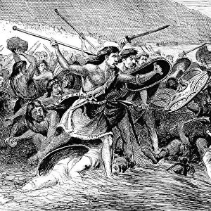 CAESAR INVADING BRITAIN. Julius Caesars invasion of Britain in 55 B. C Pen-and-ink drawing