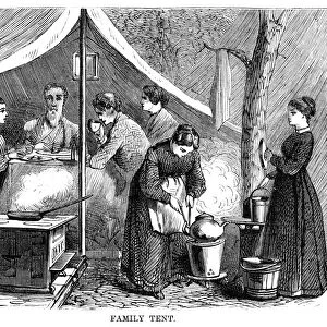 CAMP MEETING, 1869. A family tent at the national Methodist camp meeting, 6-15 July 1869
