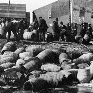 CANADA: PROHIBITION, 1920. A bootleg liqour raid in Elk Lake, Ontario, Canada, 1921