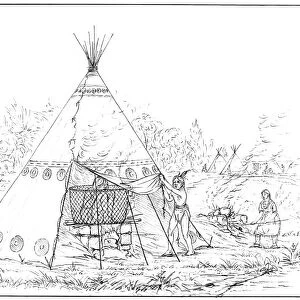 CATLIN: STEAM BATH. Native American steam bath in a tipi on the Great Plains. Line engraving, 1844, after George Catlin