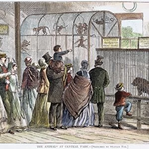 CENTRAL PARK ZOO, NYC. Visiting the zoo in New York Citys Central Park: wood engraving, 1867