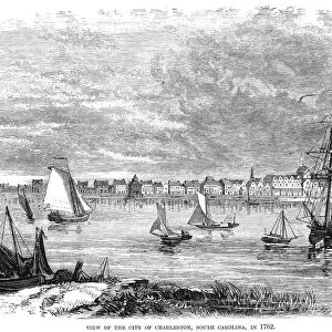 CHARLESTON: HARBOR, 1762. View of the city of Charleston, South Carolina. Wood engraving, 1867, after a line engraving of 1762