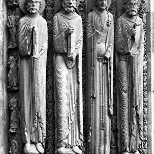 CHARTRES CATHEDRAL. Figures on the royal portal, left side, Chartres Cathedral, France. Photograph, mid-20th century
