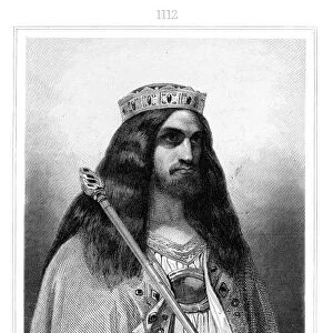 CHILDERIC III. (d. 754). King of the Franks, 741-751, and last of the Merovingians. French steel engraving, 1838, after the painting by Emile Signol