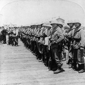 CHINA: BOXER REBELLION. German troops lined up on the dock at Tonggu awaiting transportation