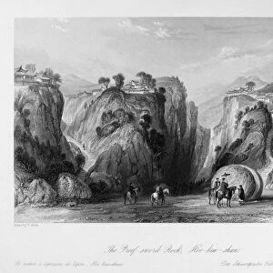 CHINA: HOO KEW SAN, 1843. A view of the Proof Sword Rock at Hoo Kew San, China. Steel engraving, English, 1843, after a drawing by Thomas Allom