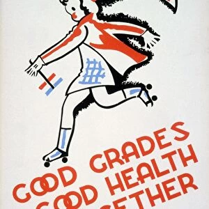 City of Chicago Municipal Tuberculosis Sanitarium poster promoting tuberculosis testing and that good grades and good health complement each other. Poster ran from 1936 to 1941 for the Works Progress Adminstrations Federal Arts Project