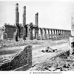 CIVIL WAR: CHARLESTON RUINS. Ruins of the Railroad Depot in Charleston, South Carolina. Photographed by Geroge N. Barnard, c1865-66