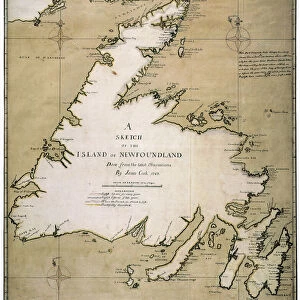 COOK: NEWFOUNDLAND, 1763. A Sketch of the Island of Newfoundland drawn in 1763 by James Cook when he was a sailing-master in the