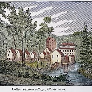 COTTON FACTORY, CT, 1837. The Hartford Manufacturing Company cotton factory at Glastenbury, Connecticut. Wood engraving, 1837