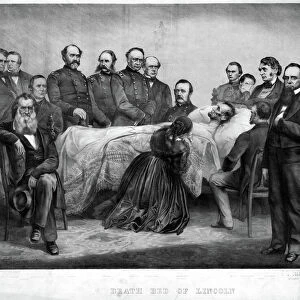 DEATH OF LINCOLN, 1865. Death bed of Lincoln. Lithograph, 1865
