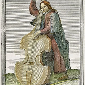 DOUBLE-BASS VIOL, 1723. Copper engraving, 1723, by Arnold van Westerhout