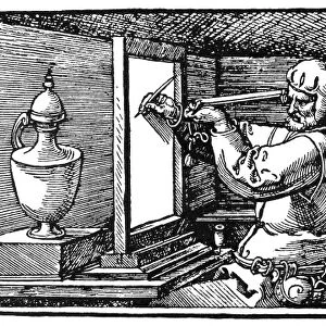 DURER: MEASUREMENT. A man drawing a vessel with the aid of a sight-vane