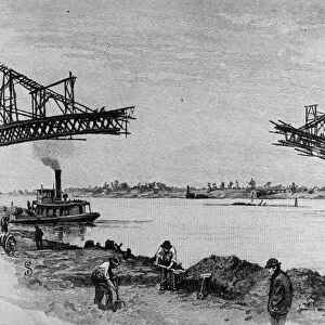 EADS BRIDGE, ST LOUIS. The St. Louis Bridge during construction. The Eads Bridge (built 1867-74) across the Mississippi River at St. Louis. Wood engraving, c1872