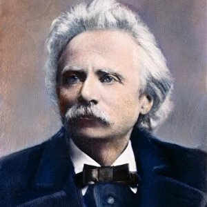EDVARD GRIEG (1843-1907). Norwegian composer. Oil over a photograph, n. d