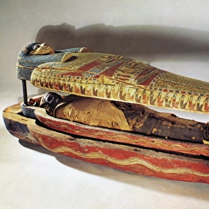 EGYPTIAN MUMMY. Sarcophagus and mummy, c500 B. C