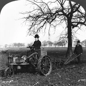 ENGLAND: MOTOR PLOW, c1905. A motorized plow being used on a farm in England. Stereograph