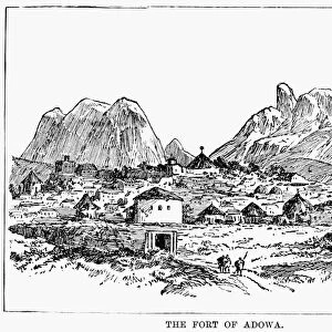 ETHIOPIA: FORT AT ADOWA. The fort at Adowa, site of a crushing defeat of an Italian force under General Oreste Baratieri by Emperor Menelik II, 1 March 1896. Wood engraving, c1896