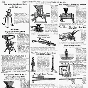 FARM EQUIPMENT, 1895. Page from a Montgomery Ward catalogue of 1895