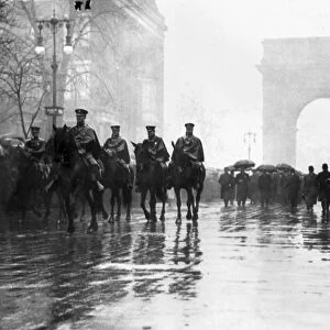 Firefighters on horseback lead a Trade Union memorial procession for the victims of the Triangle Shirtwaist Factory fire in New York City, 1911