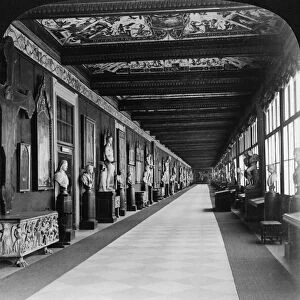 FLORENCE: UFFIZI GALLERY. A corridor in the Uffizi Gallery in Florence, Italy. Stereograph
