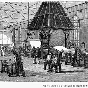 FRANCE: PAPER MANUFACTURE. A Fourdrinier machine, the standard paper-making machine invented in France by Nicolas Louis Robert before 1798. Wood engraving, French, 19th century