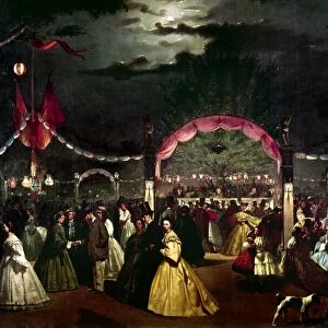 Garden party at the Campo Eliseos, Madrid, Spain. Oil on canvas, 1862, by Ramon Botella
