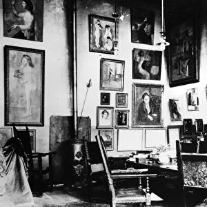 GERTRUDE STEIN (1874-1946). American writer. Interior of Steins studio at 27 Rue de Fleurus in Paris. Photograph, c1915